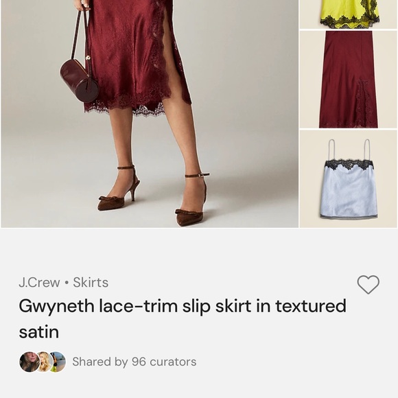 J. Crew Burgundy Lace-Trim Satin Midi Slip Skirt and Top - Picture 3 of 9